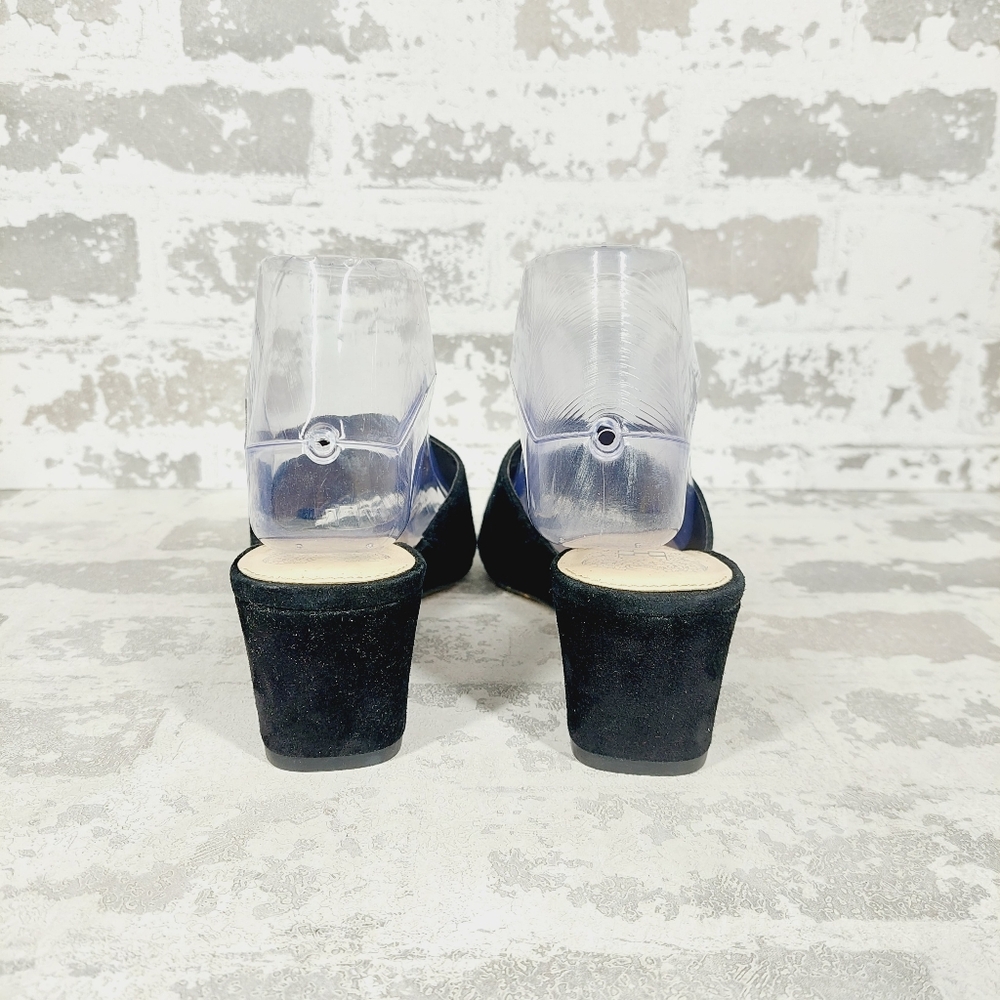 New Vince Camuto Stephena Black Suede Wedge Slip On Sandals W899 - Picture 5 of 13